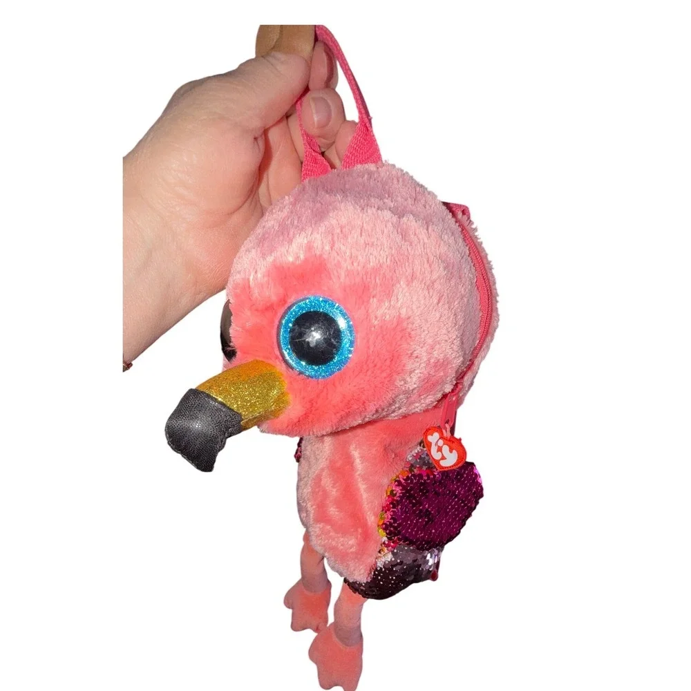 Ty Gilda Flamingo Backpack Kids Small Pink Excellent Sequin Plush Bag